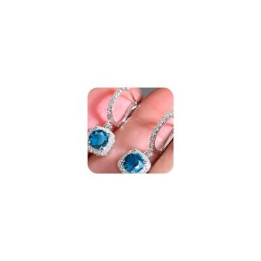 Imagem de Brincos de argola de pedra do mês de nascimento para mulheres, brincos pendentes de lágrima, brincos de argola delicados, pingente de cristal personalizado, brinco de zircão completo (azul)