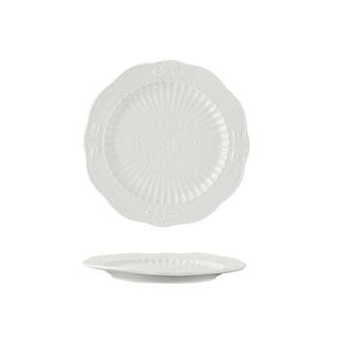 Imagem de Prato de sobremesa de três camadas de cerâmica em relevo criativo branco puro simples estilo europeu doméstico - disco de 15 cm