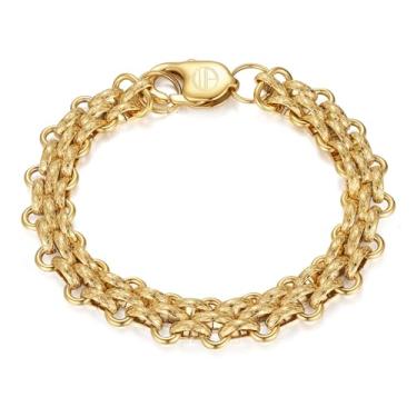 Imagem de WP WEPICK Pulseiras masculinas banhadas a ouro 18 quilates pulseira masculina de aço inoxidável sem manchas caixa de presente de joias de aniversário, 7 inch, Sem Pedra Preciosa