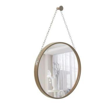 Imagem de Espelho Decorativo Adnet Marrom Alça Corrente Cromada 60 cm Redondo - 