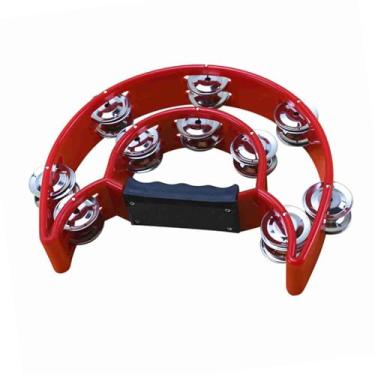 Imagem de LiebeWH Double Row Plástico Tambourine Com Jingles de Metal, Tambor de Percussion de Mão para a Festa da KTV, Pandeiro Portátil (Vermelho)