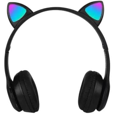 Imagem de Fone Bluetooth Orelha Gato LED Colorido Sem Fio PRETO - Sandro