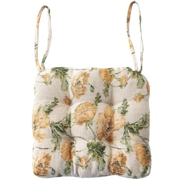 Imagem de vctops Almofadas de cadeira com estampa floral Farmhouse com laços em forma de U macias e confortáveis almofadas de assento antiderrapantes para sala de jantar interna e cadeiras de cozinha (flor D