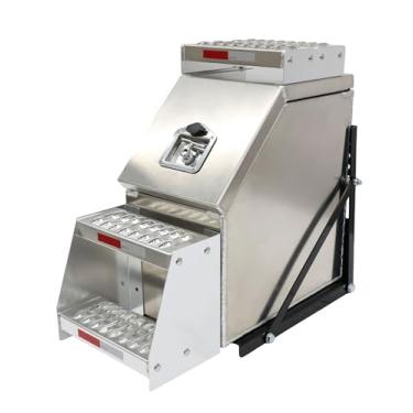 Imagem de Autoholic Caixa de degrau de caminhão, montagem lateral, caixa de degrau de 30,5 cm, tampa larga aberta, armazenamento lateral adequado para semi reboque caminhão quadro degrau