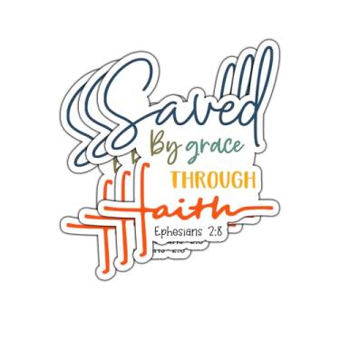 Imagem de (3 peças) Adesivo Cristão Saved by Grace Through Faith Citações Inspiradoras Versículo da Bíblia Efésios 2:8 Jesus Vinil Decalque Adesivos para Tumbler Laptop Kindle Garrafas de Água Livro Telefone