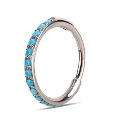 Imagem de Piercing de Nariz Turquesa, 8 mm Joia para Piercing de Nariz Anel Septo com Segmento Articulado Presente para Mulheres e Homens Presente Retrô Aniversário Uso Diário (Prata)