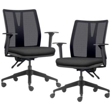 Imagem de Kit 2 Cadeiras de Escritório Giratória Diretor Flow F02 Base Preta Sin