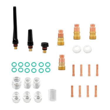 Imagem de kimllier Kit de lentes de gás de soldagem TIG de 36 peças - copos de cerâmica e vidro robustos de 4 a 12 para tocha WP-17/18/26 - pinças premium de 2,4 mm/3,2 mm
