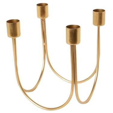 Imagem de Castiçal dourado, castiçal de 4 braços, suporte de vela de metal, suporte de vela de lareira para centro de mesa