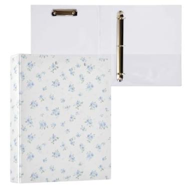 Imagem de Fichário azul pequeno floral com 3 anéis de 3 cm, 1 pacote com 200 folhas para crianças, material escolar, mulheres e homens, escritório