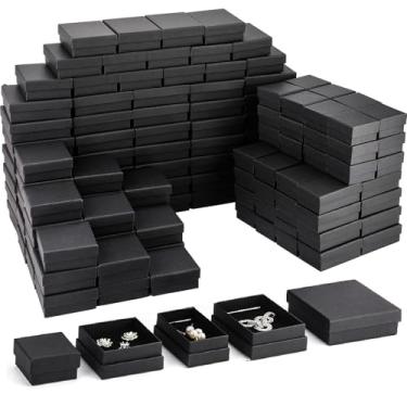 Imagem de Sasylvia 200 caixas de presente de joias a granel caixa de brinco de anel de papelão caixa de presente quadrada Kraft com inserção de espuma para embalagem (cor preta, vários tamanhos)