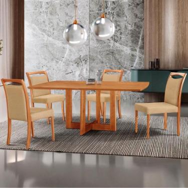 Imagem de Mesa Patros Tampo 120cm Laminado Barril com 4 cadeiras Munique Moderna