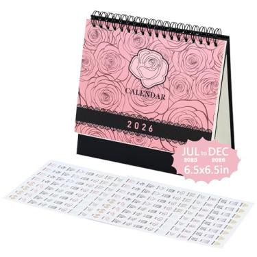 Imagem de Multibey Calendário de mesa pequeno 2025-2026, calendário vertical para mesa, julho de 2025 a dezembro de 2026, calendário mensal de 18 meses (rosa)