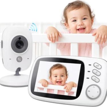 Imagem de Babá Eletrônica Câmera para Bebês com Tela de 3.2" Visão Noturna 10M Infravermelha Monitoramento Temperatura, Áudio Bidirecional, Detecção de Som VOX, Modo Soneca Contem Visão Noturna Canção de Ninar