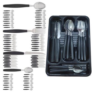 Imagem de Berlim Faqueiro 72 Pçs Preto Aço Inox C/ 3 Porta Talheres - EM CASA TE