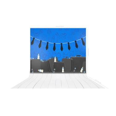 Imagem de Fundo Fotográfico em Tecido Chefinho Azul Gravata e Maleta - 150x170cm