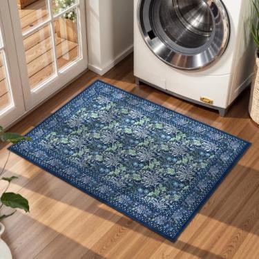 Imagem de Uphome Tapete de entrada floral botânico, tapetes de cozinha laváveis 5,6 x 7,6 cm, antiderrapante, tapete de porta pequeno macio para interior de pelo baixo, tapete espinho vintage para entrada de