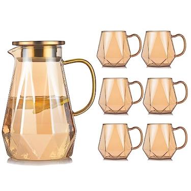 Imagem de Conjunto de jarra de água, conjunto de chá de vidro diamante, bule de chá, jarro de água fria e quente, transparente, chaleira de café, garrafa de água, jarra de água, jarro com copos (cor: 7 peças