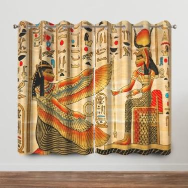 Imagem de Cortinas de janela da rainha do Egito Antigo Rei egípcio e esculturas hieroglíficas em papiro, pintura mural egípcia, ilhós blecaute, cortinas de janela para sala de estar, jantar, quarto, 106 x 163