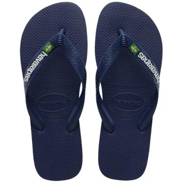 Imagem de Sandália infantil Havaianas com logotipo do Brasil, Azul marinho, 1 Little Kid