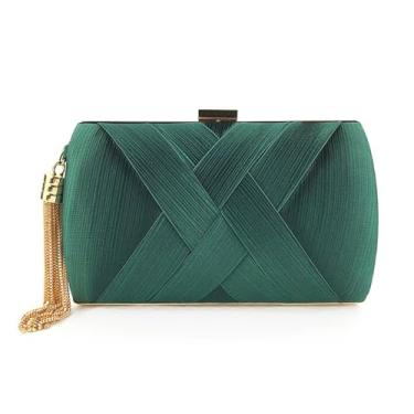 Imagem de Bolsa Clutch Festa Feminina Verde Poliéster Textura Tramado Woven Mão Ombro Transversal Com Correntes Removíveis