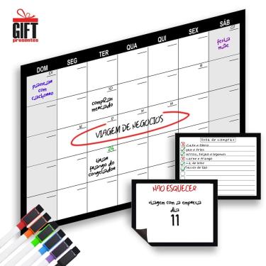 Imagem de Imã Lousa Para Geladeira Lembretes/recados/anotaçoes Kit - 6 Canetas + 2 Quadro de Anotações + 1 Quadro Mensal