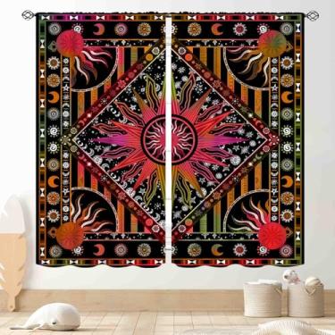 Imagem de Cortinas hippie, mandala retrô boêmia sol lua medalhão indiano trippy boho paisly floral colorido cortinas de janela tratamentos para quarto, sala de estar, cozinha, 2 painéis, 106,7 x 114,3 cm