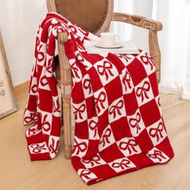 Imagem de Cobertor de Natal, cobertores fofos de Natal, cobertor de flanela felpudo macio de Natal de luxo para sofá cama de inverno sofá cadeira decoração de casa, 127 x 178 cm (laço)