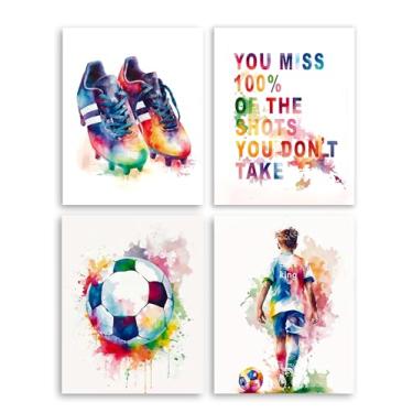 Imagem de Frimeeme Cartazes de futebol para quarto de meninos, arte de parede de futebol, estampas esportivas de futebol graffiti, quarto de adolescente e para fãs de futebol, conjunto de 4 (20 x 25 cm) sem