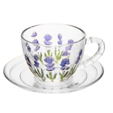 Imagem de Xícara Chá Vidro Lavanda Hand Painting com pires 10,8x14cm - Lyor