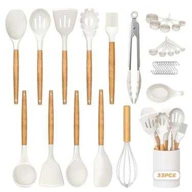 Imagem de Conjunto de utensílios de silicone para cozinha, espátula de borracha de 33 peças, acessórios para casa, utensílios de decoração de chef, silicone antiaderente resistente ao calor pode suportar