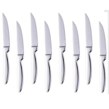 Imagem de DOCBLACK Conjunto de 8 facas de bife de aço inoxidável com lâmina afiada, facas de mesa de talheres para bife (prata)