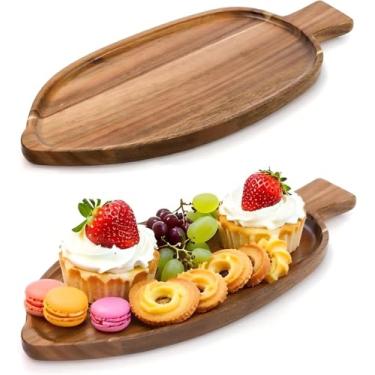 Imagem de YOUEON 2 bandejas de madeira de acácia em forma de folha, travessas de madeira decorativas de 33 x 14 cm, bandejas de madeira versáteis para queijo, aperitivos, frutas, velas, joias, decoração de casa