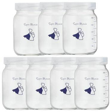 Imagem de Kit com 7 Potes de Vidro para Armazenar Leite Materno 200ml Com Graduação