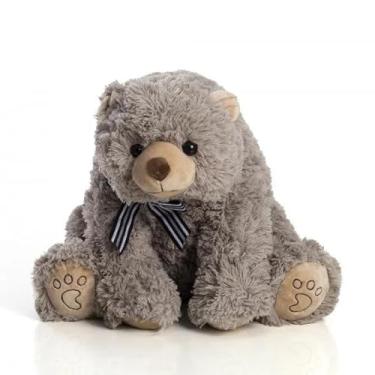 Imagem de Urso De Pelúcia Sentado Peludinho Com Laço Cinza 40cm