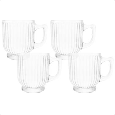Imagem de Conjunto 4 Canecas Caneladas de Chá 200ml de Vidro com Alça