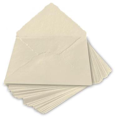 Imagem de Wanderings Envelope feito à mão com borda em creme/marfim - 10,8 x 15,9 cm - Pacote com 25 folhas de prensa fria - para anúncios de convites de casamento, cartões de felicitações, artesanato - Grosso