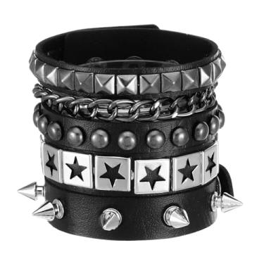 Imagem de YUXIANLB Conjunto de 3 pulseiras punk rock cravejadas, punho cravejado dos anos 80, acessórios de joias góticas, pulseira ajustável, One Size, Poliuretano, Sem Pedra Preciosa