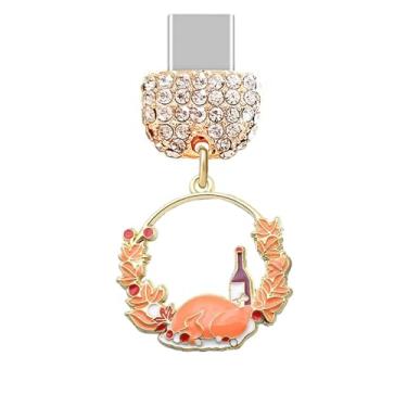 Imagem de ELISE & FONDA TP900 Tipo-C porta de carregamento cristal antipoeira pequena guirlanda de ação de graças com pingente de telefone celular vinho folha de bordo e peru para iPhone 15/16/Samsung/OnePlus