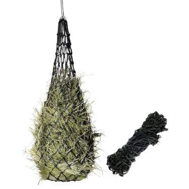 Imagem de LYIYEYAN Sacos de feno com 2 x 2 furos redes de feno fáceis de usar alimentador de feno portátil redes de feno redutoras de nylon para redução de desperdício alimentador de feno de alimentação lenta