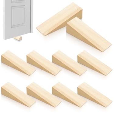 Imagem de Pacote com 20 batentes de porta de madeira sólidos antiderrapantes calços de portas de madeira de bombeiro cunha triângulo bloco de madeira portas de segurança para fundo de azulejo carpete de