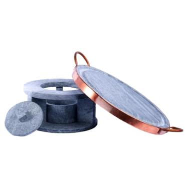 Imagem de Grelhas a Bafo Grelha Para Carne Churrasco 32 Cm Pedra Sabão Com Rechaud Fogareiro