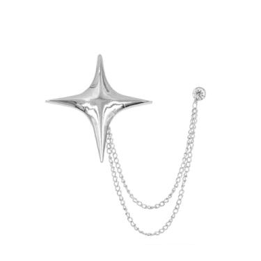 Imagem de Broche de estrela minimalista para mulheres e homens, banhado a prata, chique, corrente pendurada, borla, alfinetes, vestido elegante, acessórios para chapéu, bolsa, gravata de terno, férias, festa de