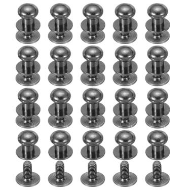 Imagem de PATIKIL Rebites de couro de 7 mm, 20 conjuntos de parafusos de cabeça esférica, botão de cabeça redonda, Chicago, rebite de mamilo, para reparo de cinto, de couro, faça você mesmo, bolsa de mão, preto