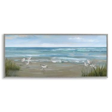 Imagem de Stupell Industries Arte giclée emoldurada cinza Sandpiper View on Beach, design por Nan, 13 x 30