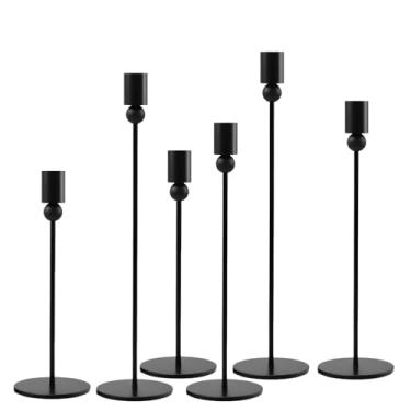 Imagem de Conjunto de 6 castiçais pretos para velas cônicas, castiçais, castiçais cônicos, suporte de castiçal decorativo, conjunto de castiçais, conjunto de castiçais, para lareira de mesa, casamento