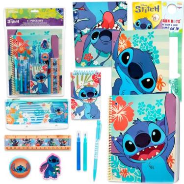 Imagem de Disney Conjunto Stitch Back to School – Pacote de 13 peças com 626 pastas, caderno, borrachas, estojo, tatuagens e mais | Conjunto de artigos de papelaria Lilo and Stitch para sala de aula para