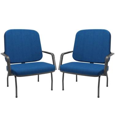 Imagem de Kit 02 Cadeiras de Escritório Recepção com Braço Fixa Preta Magno P03 Crepe Azul - Lyam Decor