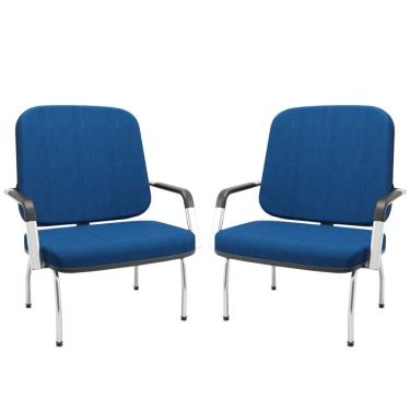 Imagem de Kit 02 Cadeiras de Escritório Recepção com Braço Fixa Cromada Magno P03 Crepe Azul - Lyam Decor