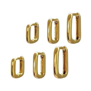 Imagem de Brinco folheado a ouro trio argolas 3 furos retangulares